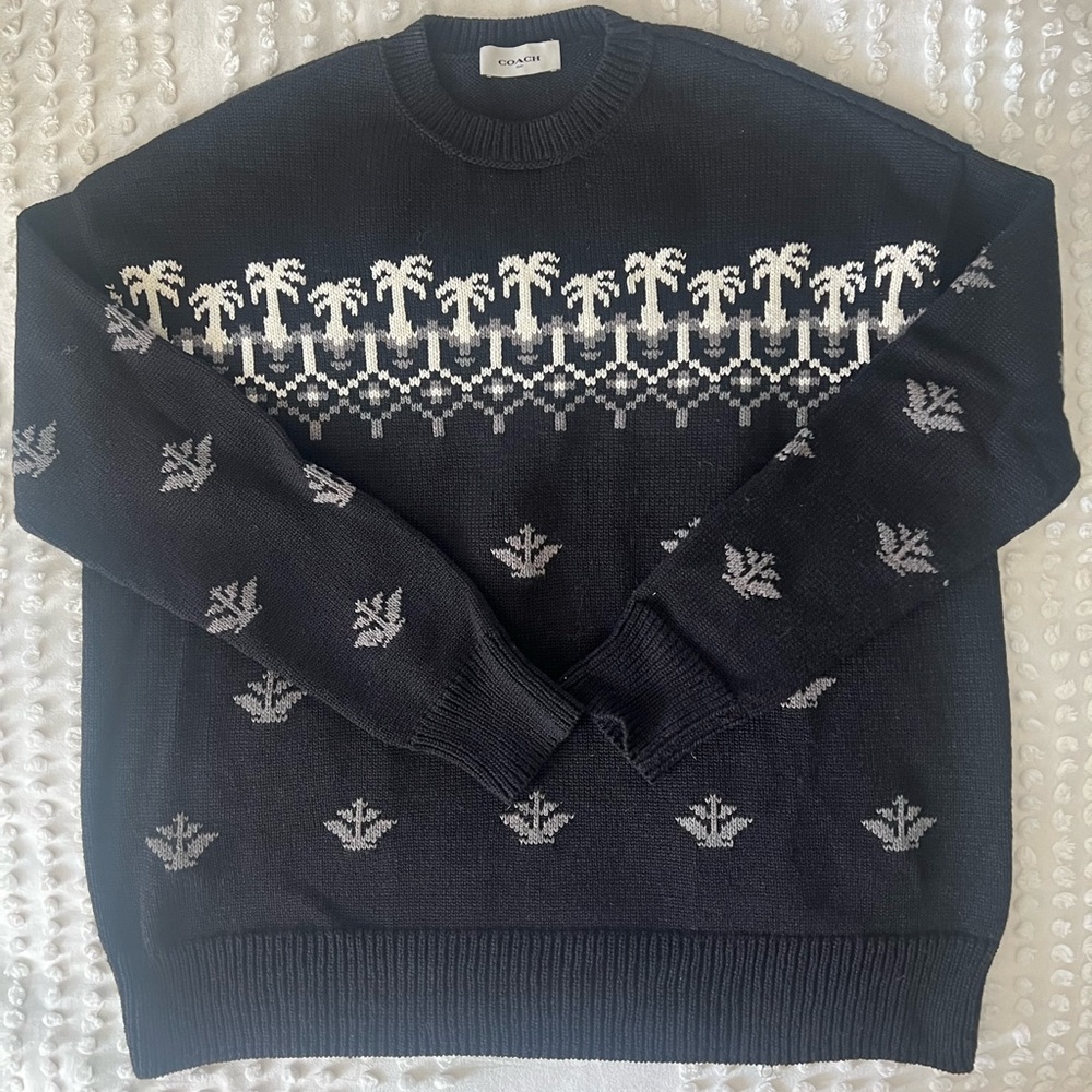 Coach Men's Sweater with Black and White Palm Design